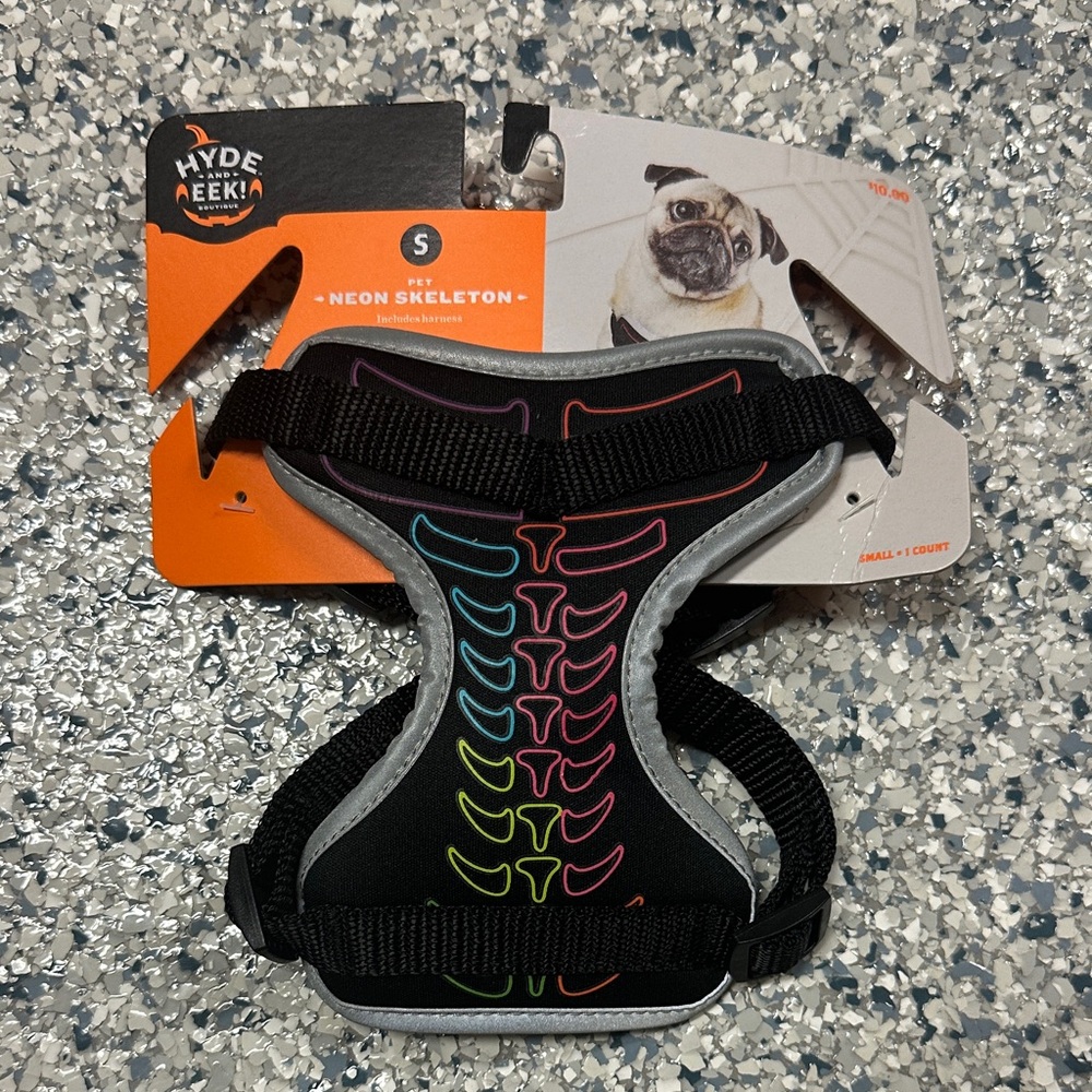 Hyde & EEK! Neon Skeleton Dog Harness - Black